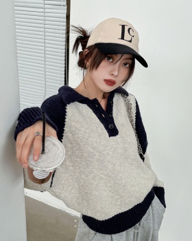 All-match pullover tops splice lazy sweater