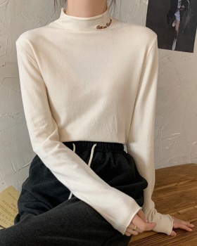 Korean style crimping half high collar letters slim sweater