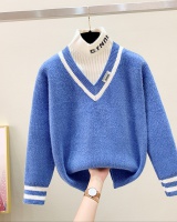 Pseudo-two college style half high collar sweater