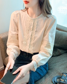 Temperament lace long sleeve tops sweet spring shirts