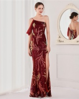 Party sexy long sequins set beads bride evening dress