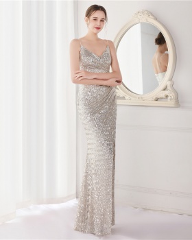 Model long show evening dress banquet sequins formal dress