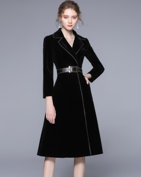 Black with belt coat slim thermal windbreaker for women