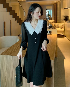 Bottoming pinched waist slim France style long sleeve dress