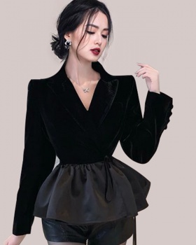 Fashion and elegant pure tops velvet business suit for women