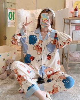 Long sleeve pajamas Korean style cardigan 2pcs set for women