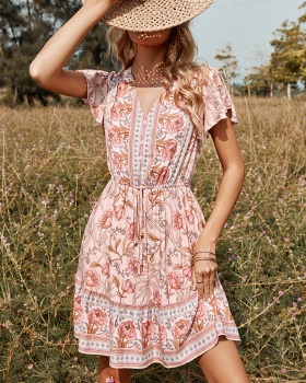 Spring and summer pink European style dress for women