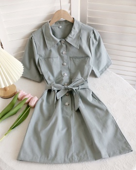 Short sleeve spring and summer single-breasted dress for women