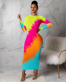 Printing sexy rainbow mixed colors slim dress for women