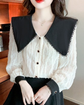 Long sleeve shirt doll collar chiffon shirt for women