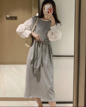 Long long sleeve Korean style dress pinched waist autumn belt