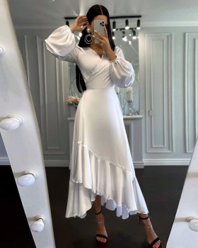 Slim European style pure long sleeve dress for women