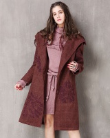 Thick long overcoat plaid woolen coat for women