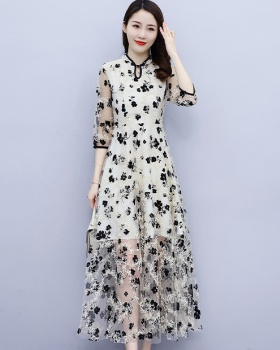 Floral temperament long dress thin retro cheongsam for women