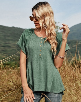 Single-breasted loose T-shirt round neck tops for women
