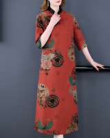 Short sleeve stand collar simple real silk silk dress