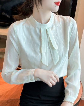 Lace round neck chiffon shirt bottoming tops for women