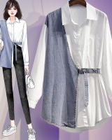 Large yard denim stitching shirt white spring tops for women