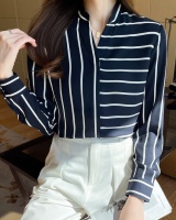 Fashion spring temperament tops V-neck stripe irregular shirt
