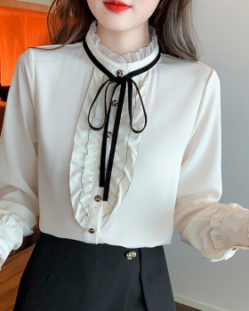 Temperament court style spring shirt unique long sleeve bow tops
