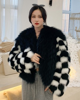 Mixed colors short fox fur coat fashion mink overcoat