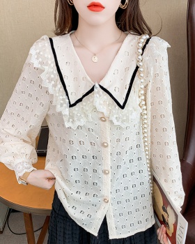 Lace doll collar tops crochet shirt for women