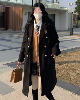 Double-breasted long overcoat college style coat