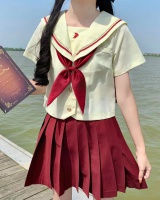 Short sleeve scarf uniform student skirt 2pcs set