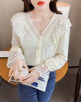 Lady spring V-neck shirt temperament lace shirts