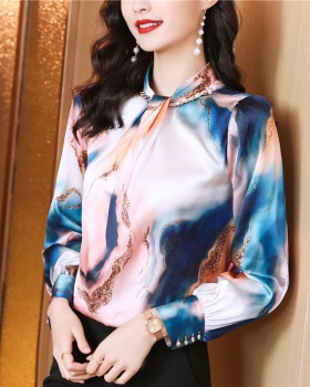 Silk cstand collar shirt real silk tops for women