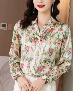 Rose romantic printing elegant real silk shirt