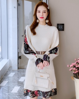 Fashion autumn and winter dress knitted splice overcoat