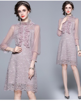Gauze embroidered spring fungus lace dress for women