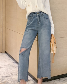 Nine tenths straight spring large yard loose jeans for women