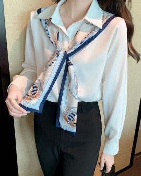 Spring long sleeve tops Korean style bow shirt for women