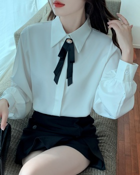 All-match spring shirt long sleeve bow tops for women
