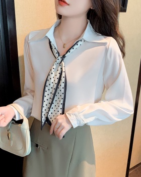 Korean style bow spring tops satin all-match shirt for women