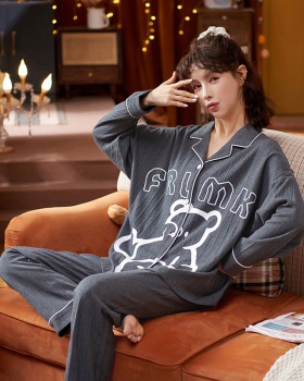 Cartoon gray pajamas black-white cardigan a set for women