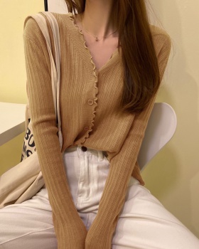 Spring wood ear sweet cardigan V-neck knitted sweater