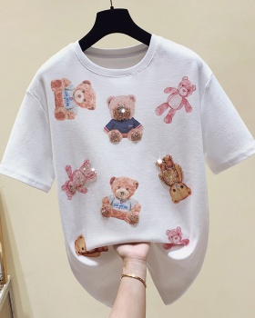 Loose cubs beading tops fashion short sleeve T-shirt
