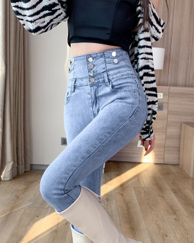 Breasted light color slim jeans tight spring pencil pants