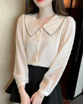 Doll collar long sleeve tops beautiful shirt for women