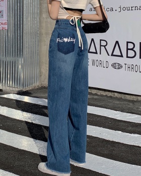 All-match embroidery long pants letters jeans