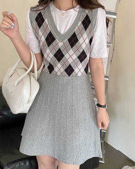 Slim Korean style elasticity dress splice knitted T-shirt