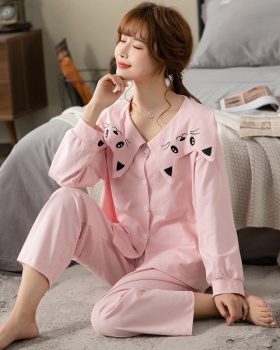 Doll collar cardigan pajamas a set for women