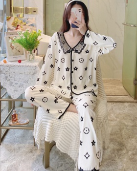 Lapel homewear milk silk pajamas 2pcs set for women