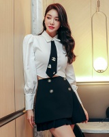 Slim high waist skirt elegant lapel shirt 2pcs set