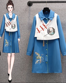 Embroidery dress waistcoat 2pcs set for women