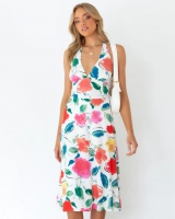 Spring printing halter dress