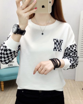 Korean style plaid T-shirt long sleeve hoodie for women